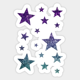 Purple Teal Ombre Faux Glitter Stars Sticker